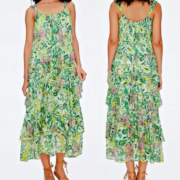 Diane von Furstenberg Modena Silk-Blend Dress in Garden Paisley Mint sz L $698